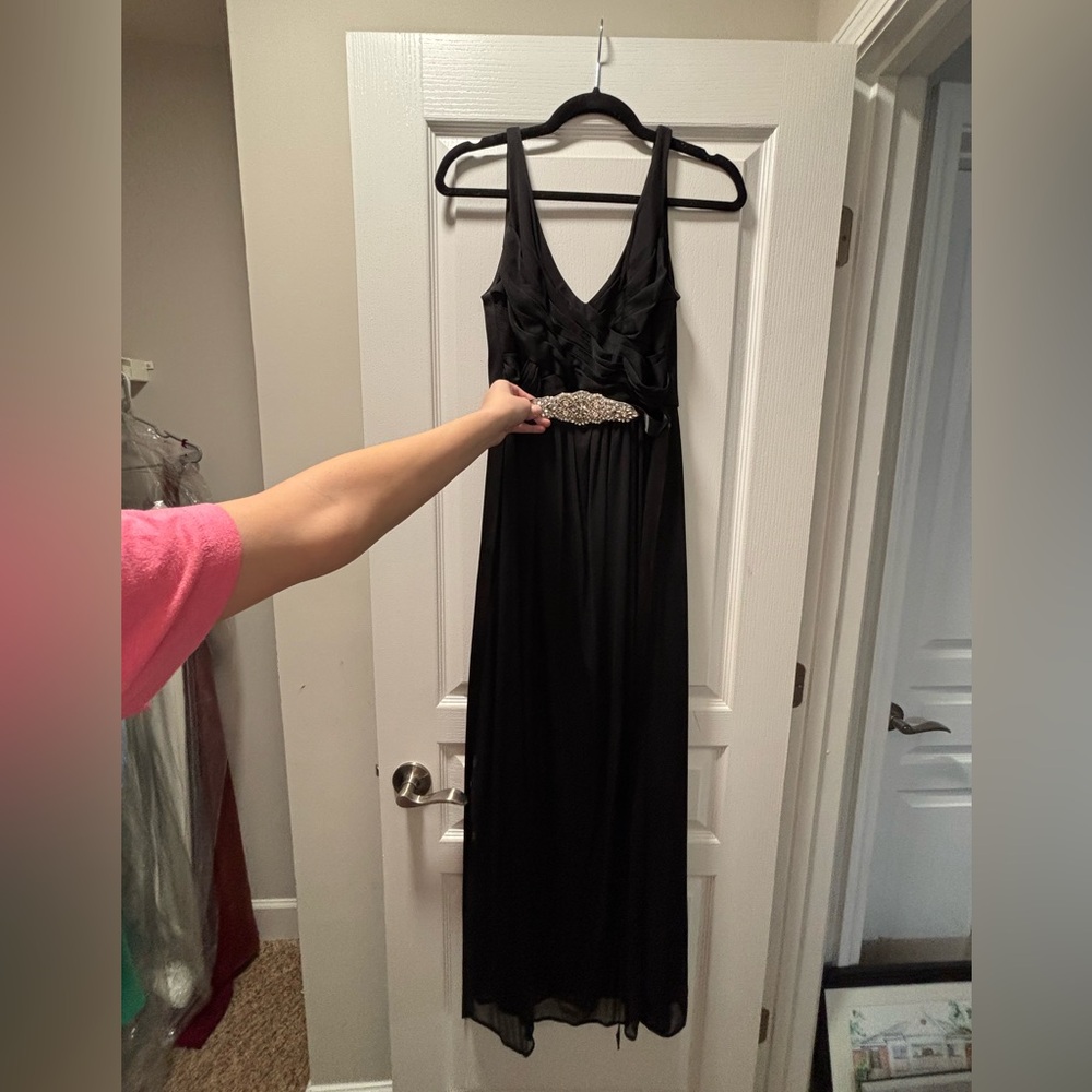 Black Chiffon Dress with Removable Rhinestone Belt